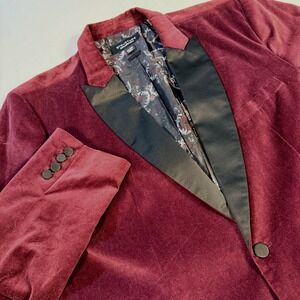 Structure XXL Slim Fit Velvet Tux Formal Blazer Burgundy Prom Wedding‎ Party